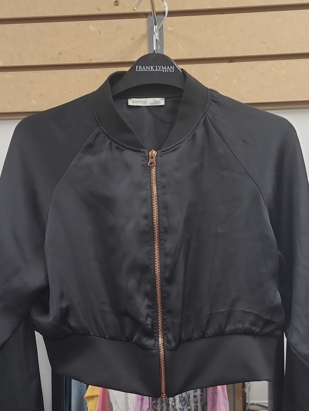 Zara made Portugal Black Bomber Jacket with Rose Gold Zipper